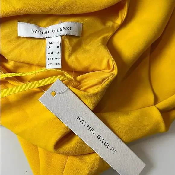 Rachel Gilbert Kylo Embellished Cutout Asymmetrical Yellow Maxi Dress Size 2 - Picture 8 of 9